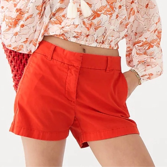 J. Crew Pants - J.Crew Chino NEW 4” Cotton Flat Front Shorts in Vivid Flame size 2